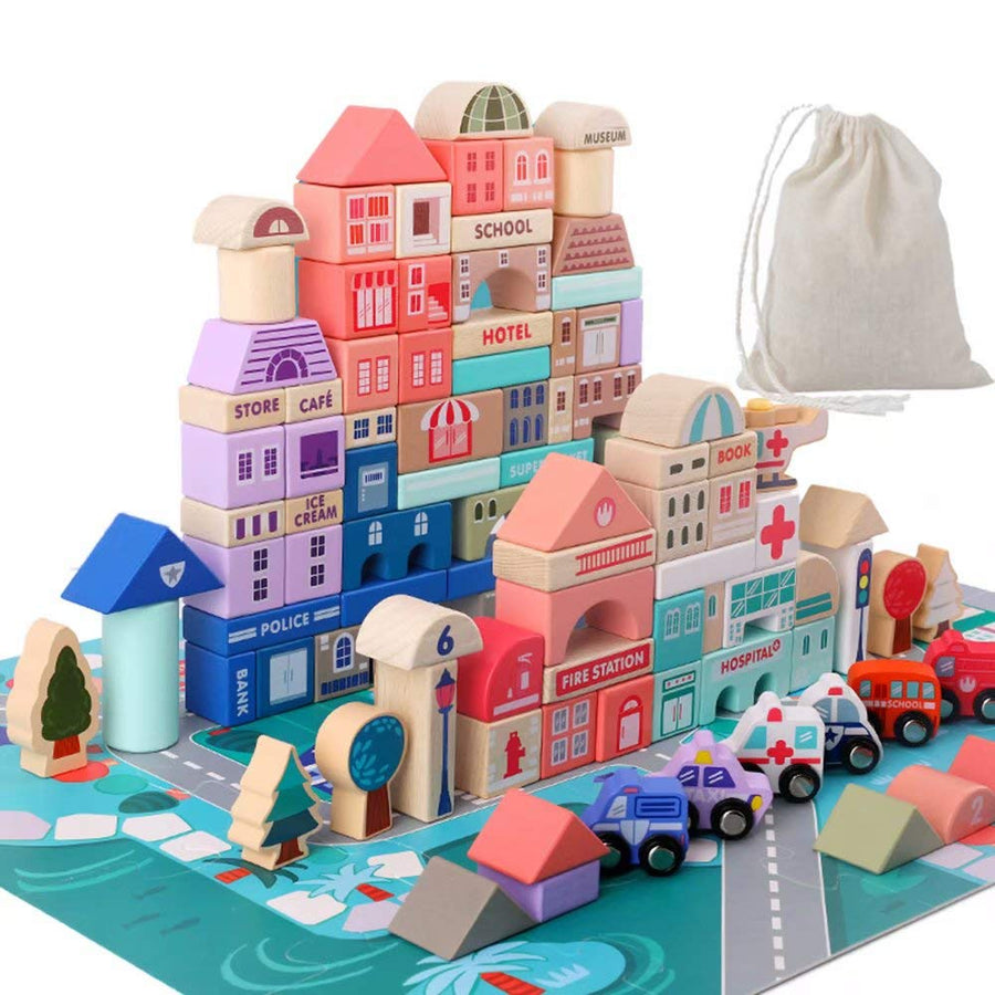 115-Piece Wooden City Building Blocks Set for Kids Ages 3+