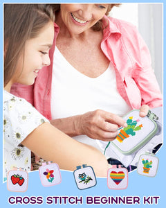 Kids Cross Stitch & Embroidery Craft Kit with Hoops
