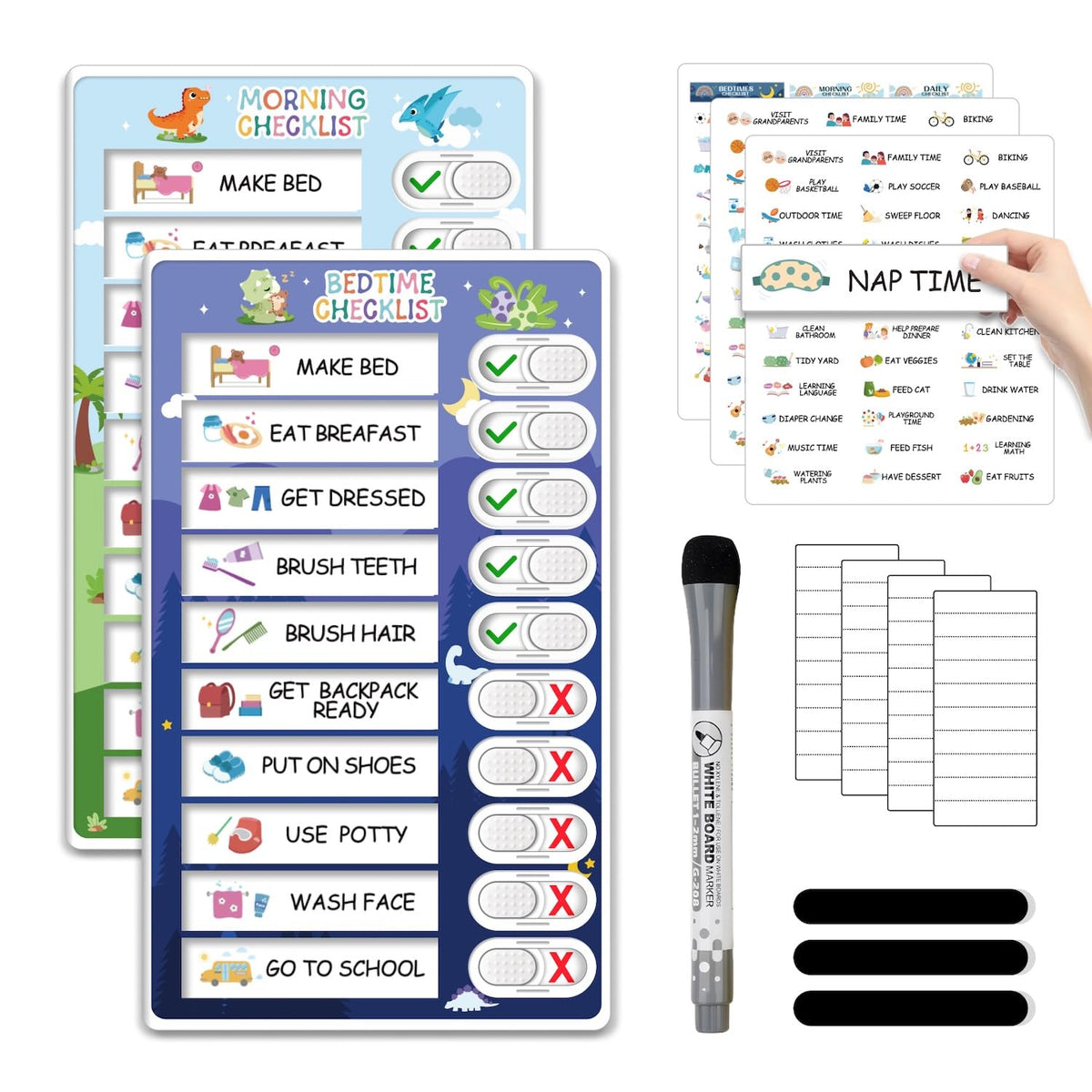 2-in-1 Magnetic Morning & Bedtime Routine Chart for Kids