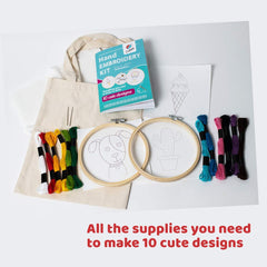 Kids Beginner Embroidery & Sewing Kit with 10 Projects