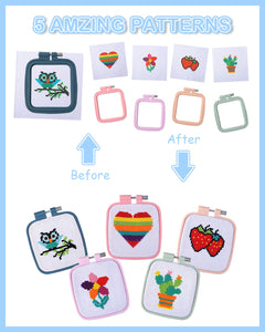 Kids Cross Stitch & Embroidery Craft Kit with Hoops