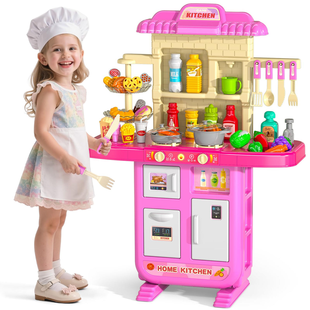 Kids Pretend Play Kitchen Set with Sound & Light Ages 3–8