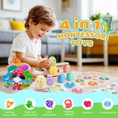 Montessori Dinosaur Wooden Puzzle & Sorting Toy Ages 1–4