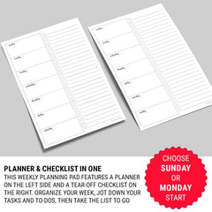 Undated Weekly Planner Notepad with To-Do Checklist