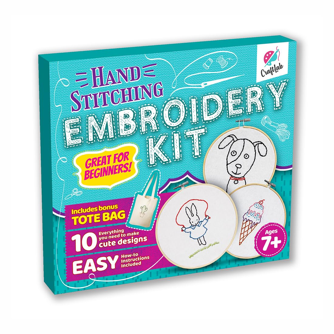 Kids Beginner Embroidery & Sewing Kit with 10 Projects