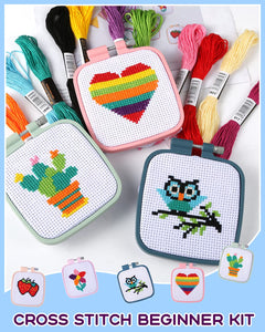 Kids Cross Stitch & Embroidery Craft Kit with Hoops
