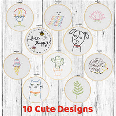 Kids Beginner Embroidery & Sewing Kit with 10 Projects