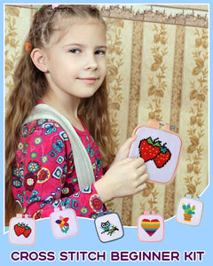Kids Cross Stitch & Embroidery Craft Kit with Hoops
