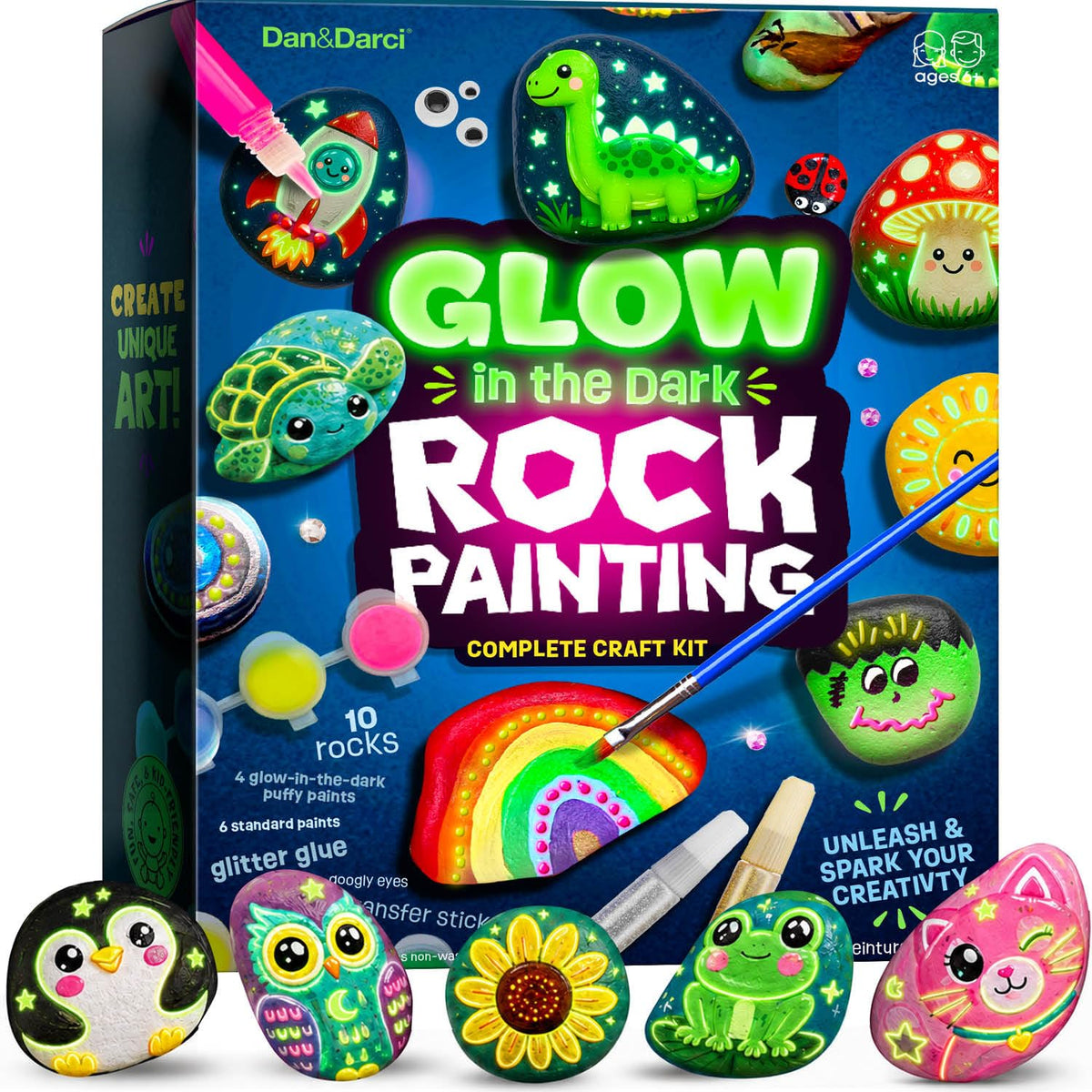 Kids Glow-in-the-Dark Rock Painting Craft Kit Ages 6–12