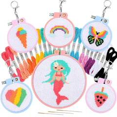 Kids Cross Stitch & Embroidery Craft Kit with Hoops
