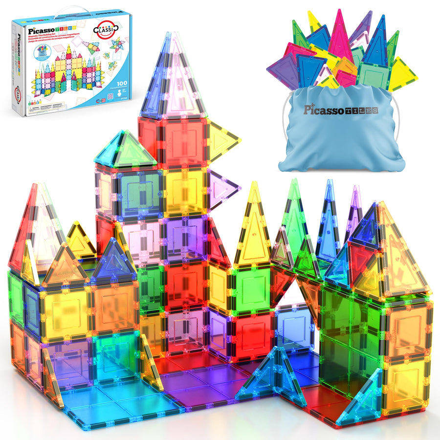PicassoTiles 100-Piece Magnetic Building Tile Set Ages 3+