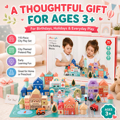 115-Piece Wooden City Building Blocks Set for Kids Ages 3+