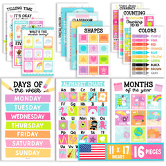 16 Laminated Educational Classroom Posters for Pre-K Kids