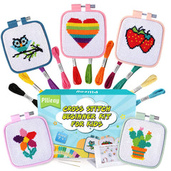 Kids Cross Stitch & Embroidery Craft Kit with Hoops